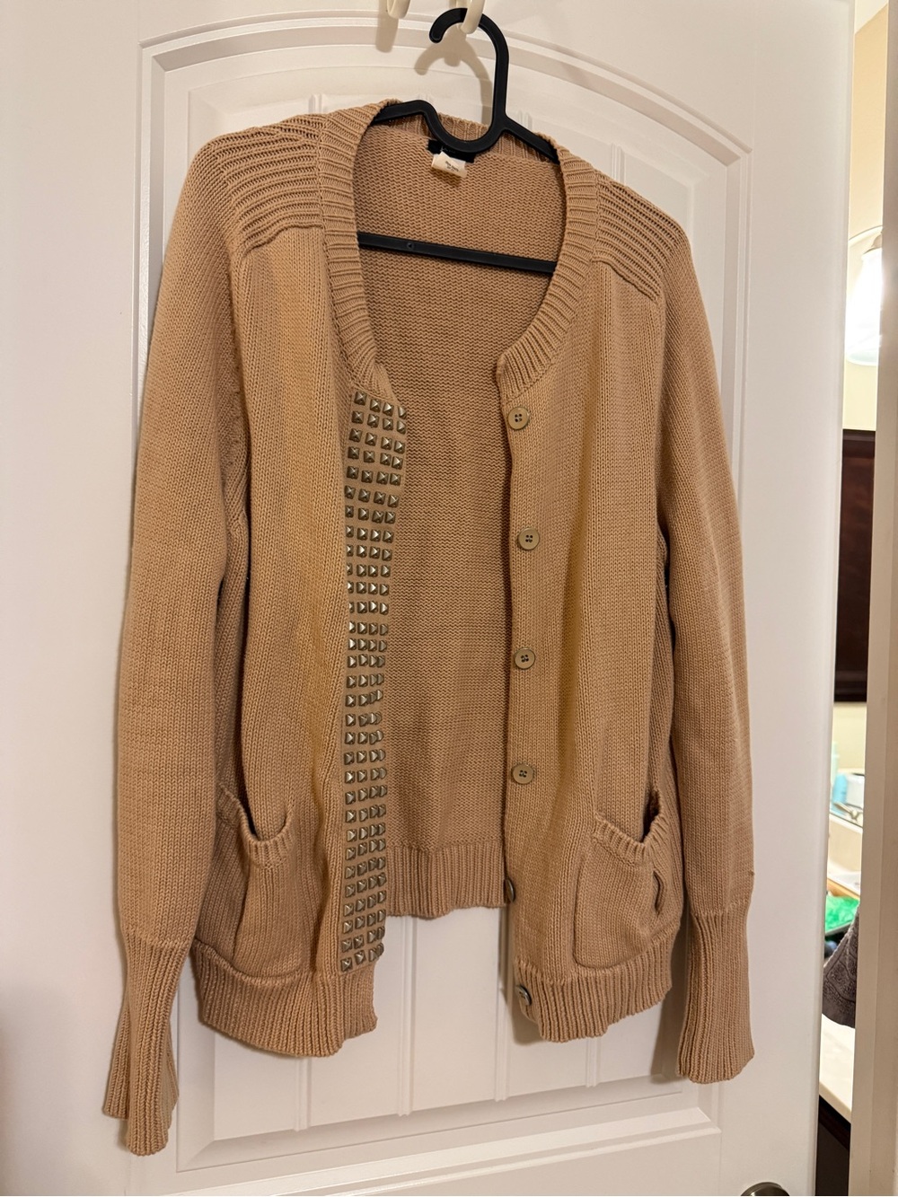 J. Crew Camel Studded-Trim Button Cardigan